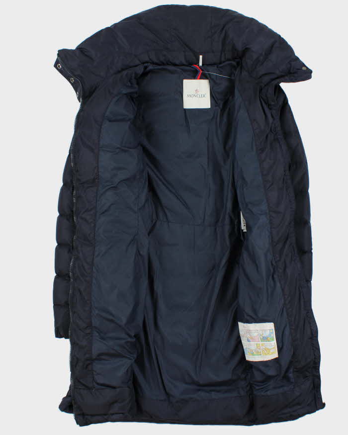 Vintage Moncler Flammette Navy Down Filled Long Hooded Jacket - S