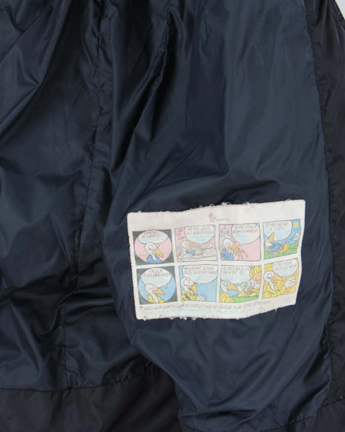 Vintage Moncler Flammette Navy Down Filled Long Hooded Jacket - S