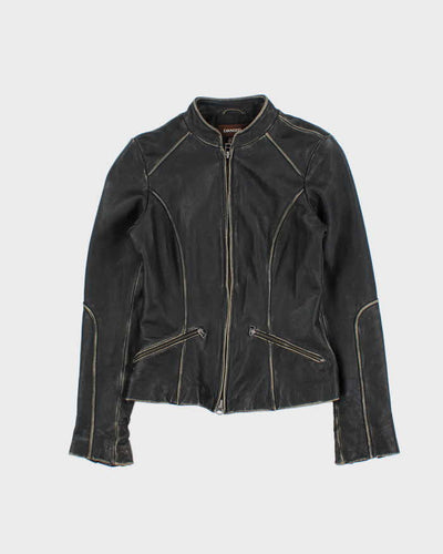 Vintage Y2K 00s Black Danier Distressed Look Leather Racer Jacket - XXS