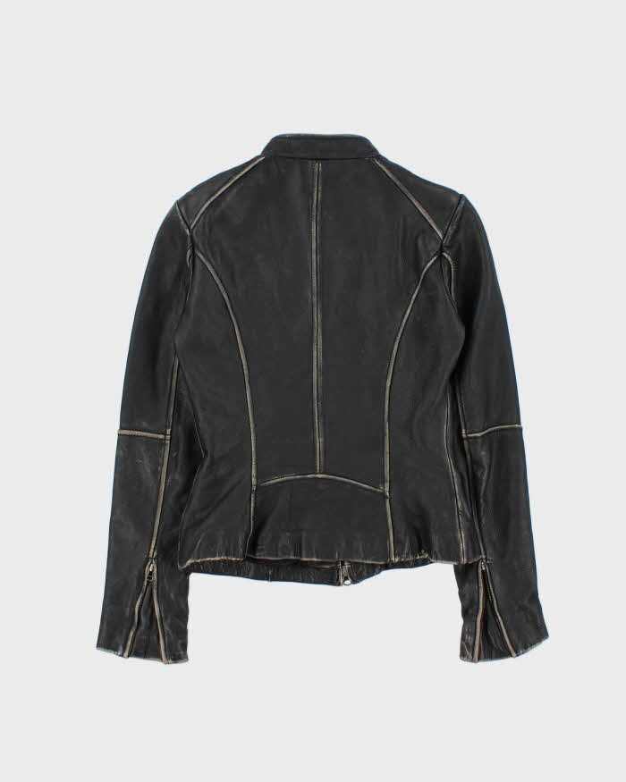 Vintage Y2K 00s Black Danier Distressed Look Leather Racer Jacket - XXS