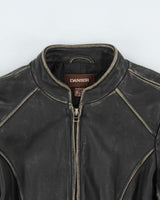 Vintage Y2K 00s Black Danier Distressed Look Leather Racer Jacket - XXS