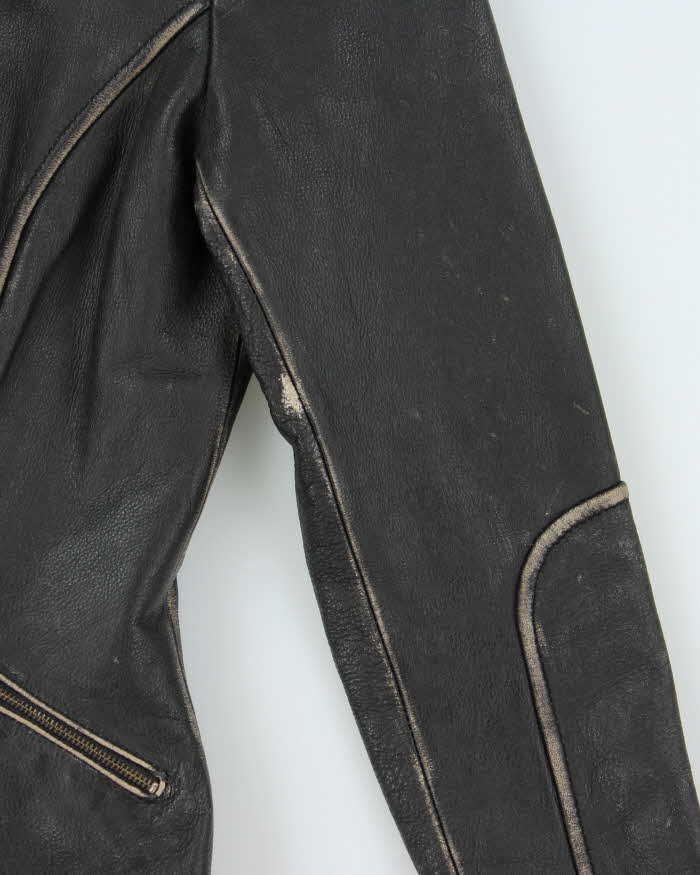 Vintage Y2K 00s Black Danier Distressed Look Leather Racer Jacket - XXS