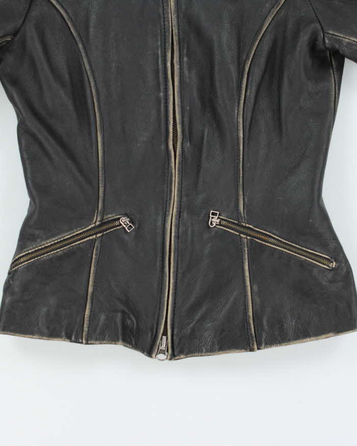 Vintage Y2K 00s Black Danier Distressed Look Leather Racer Jacket - XXS