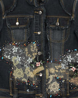 Vintage Y2K 00s Simon Chang Bedazzled Fringe Denim Jacket - M