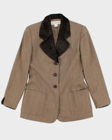 Vintage 1980s Christian Dior Fur Collared Wool Blazer - M