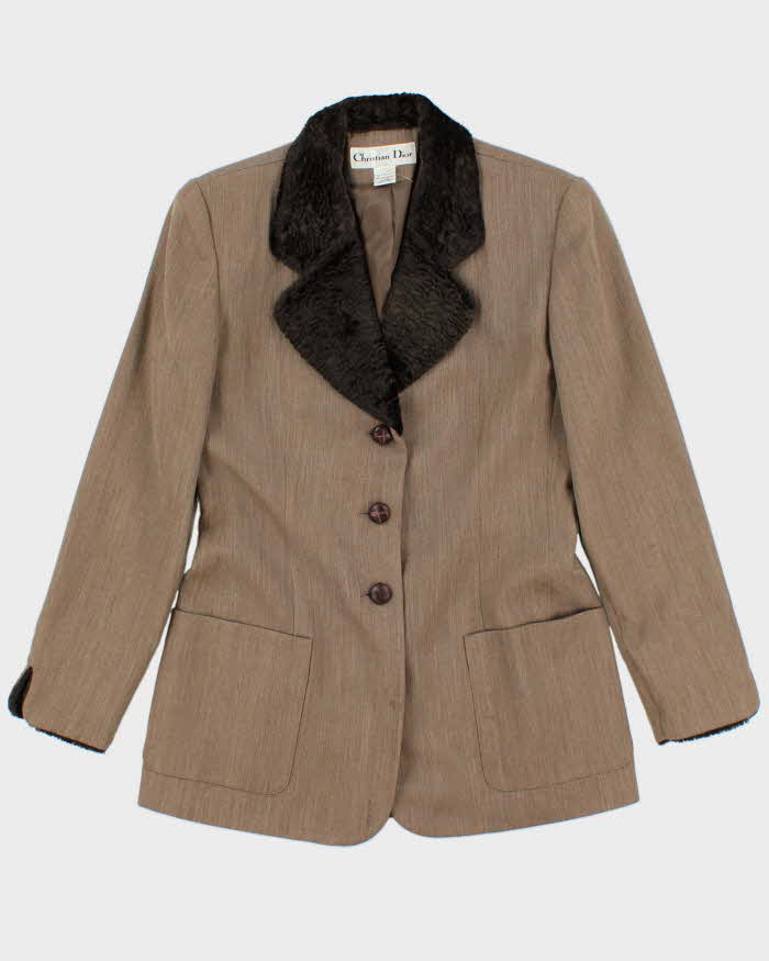 Vintage 1980s Christian Dior Fur Collared Wool Blazer - M