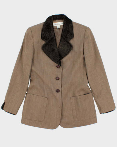 Vintage 1980s Christian Dior Fur Collared Wool Blazer - M