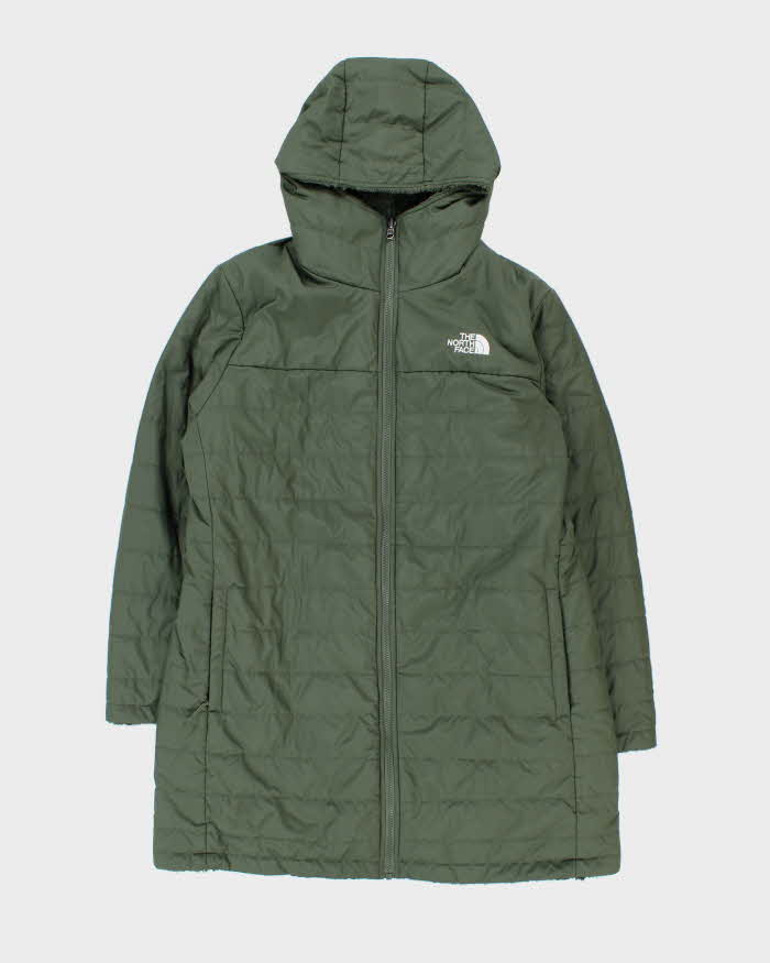 The North Face Women's Green Reversible Fleece Long Dome Hooded Puffer Jacket - XL