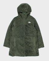 The North Face Women's Green Reversible Fleece Long Dome Hooded Puffer Jacket - XL