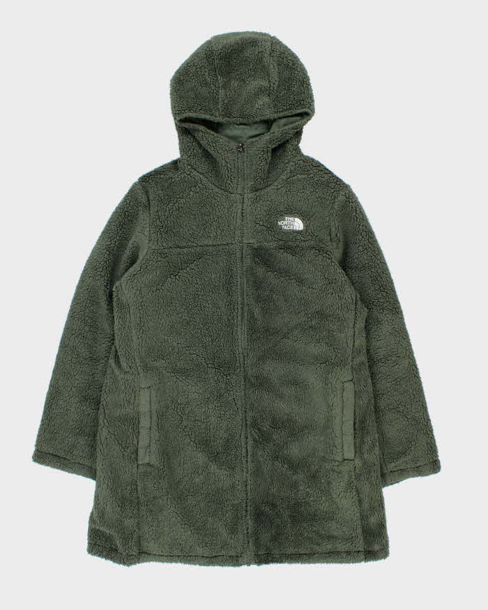 The North Face Women's Green Reversible Fleece Long Dome Hooded Puffer Jacket - XL