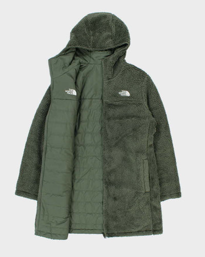 The North Face Women's Green Reversible Fleece Long Dome Hooded Puffer Jacket - XL