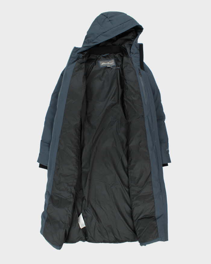 Eddie Bauer Women's Blue Down Filled Long Hooded Puffer Jacket - M