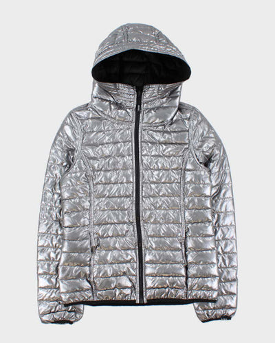 Vintage Women's DKNY Sport Silver & Black Reversible Puffer Jacket - M