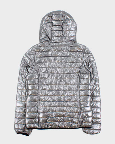 Vintage Women's DKNY Sport Silver & Black Reversible Puffer Jacket - M