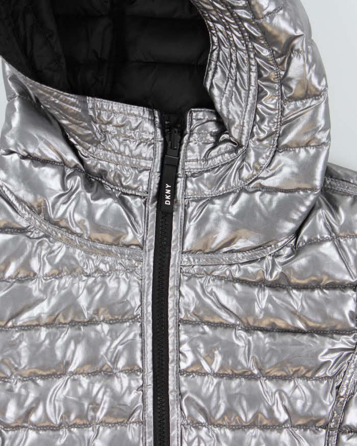 Vintage Women's DKNY Sport Silver & Black Reversible Puffer Jacket - M
