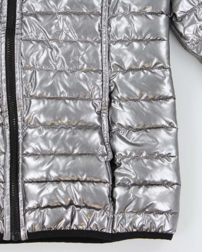 Vintage Women's DKNY Sport Silver & Black Reversible Puffer Jacket - M