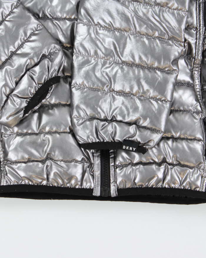 Vintage Women's DKNY Sport Silver &amp; Black Reversible Puffer Jacket - M
