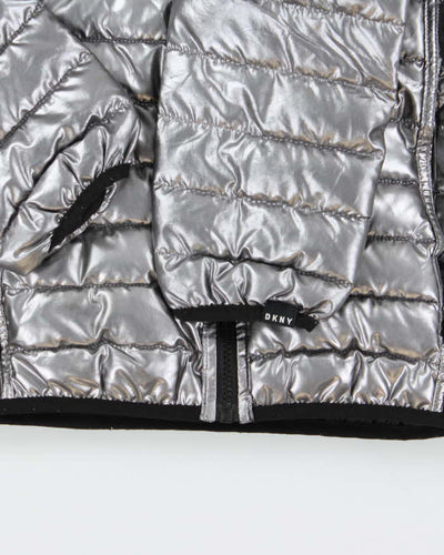 Vintage Women's DKNY Sport Silver & Black Reversible Puffer Jacket - M