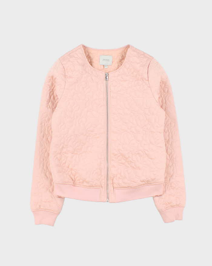 Vintage Women's Baby Pink Guess Quilted Bomber Jacket - XS