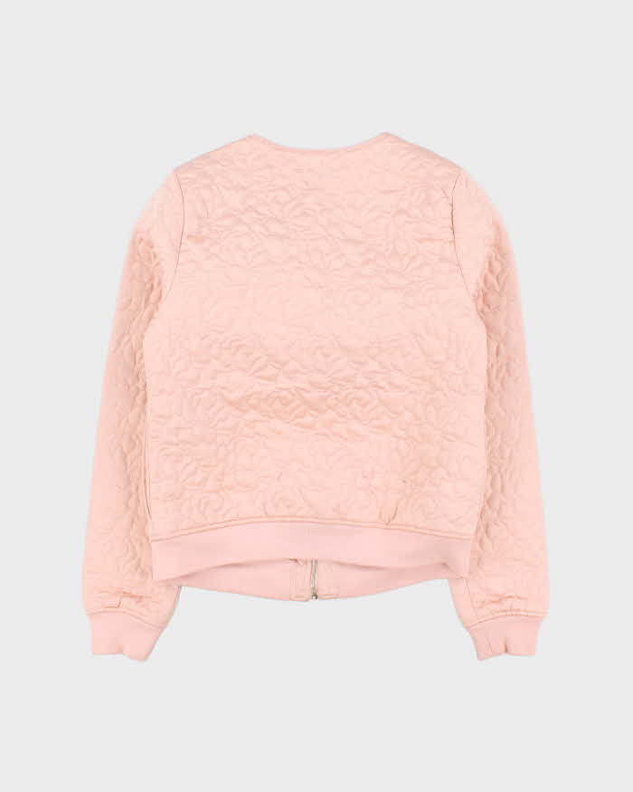 Vintage Women's Baby Pink Guess Quilted Bomber Jacket - XS