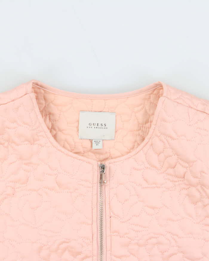 Vintage Women's Baby Pink Guess Quilted Bomber Jacket - XS