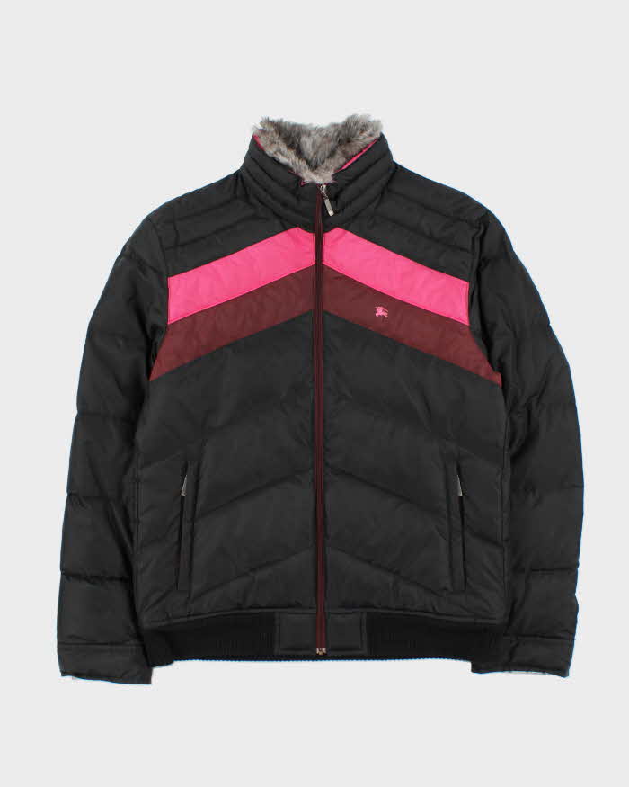 Vintage Women's Y2K 00s Burberry Black Label Down Filled Nova Check Lined Fur Trim Collared Puffer Jacket - M