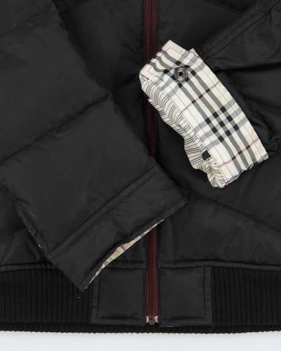 Vintage Women's Y2K 00s Burberry Black Label Down Filled Nova Check Lined Fur Trim Collared Puffer Jacket - M