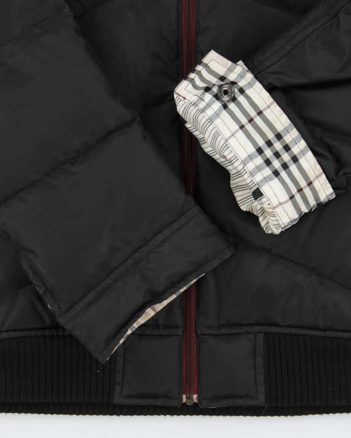 Vintage Women's Y2K 00s Burberry Black Label Down Filled Nova Check Lined Fur Trim Collared Puffer Jacket - M