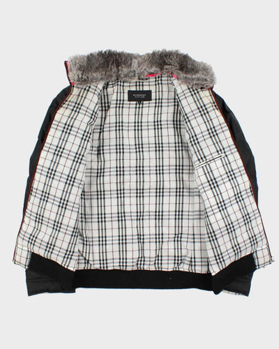 Vintage Women's Y2K 00s Burberry Black Label Down Filled Nova Check Lined Fur Trim Collared Puffer Jacket - M