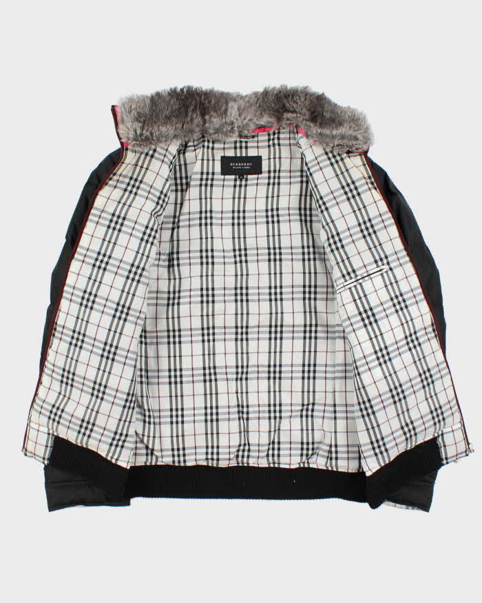 Vintage Women's Y2K 00s Burberry Black Label Down Filled Nova Check Lined Fur Trim Collared Puffer Jacket - M