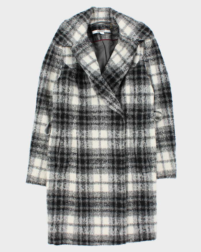 Vintage Women's DKNY Check Wool Blend Overcoat - XS