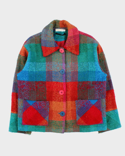 Vintage 00s Avoca Patchwork Irish Mohair Blend Boxy Jacket - L