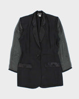 Vintage 1990s Women's Black Sheer Sleeve Belted Party Jacket - M