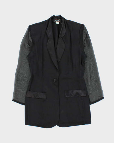 Vintage 1990s Women's Black Sheer Sleeve Belted Party Jacket - M