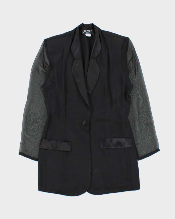 Vintage 1990s Women's Black Sheer Sleeve Belted Party Jacket - M