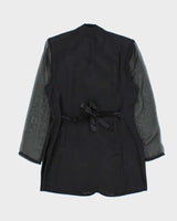 Vintage 1990s Women's Black Sheer Sleeve Belted Party Jacket - M