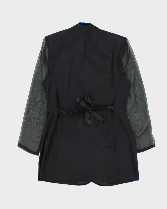 Vintage 1990s Women's Black Sheer Sleeve Belted Party Jacket - M