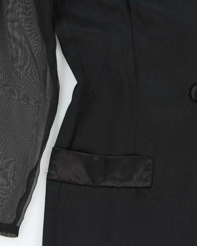 Vintage 1990s Women's Black Sheer Sleeve Belted Party Jacket - M