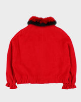 Vintage Women's Wieying Wool Cashmere Blend Fur Collared Oversized Boxy Jacket - XXL