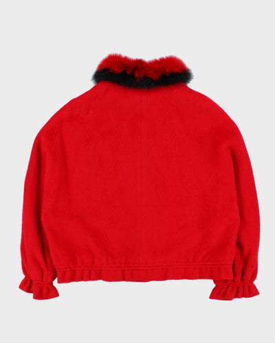 Vintage Women's Wieying Wool Cashmere Blend Fur Collared Oversized Boxy Jacket - XXL