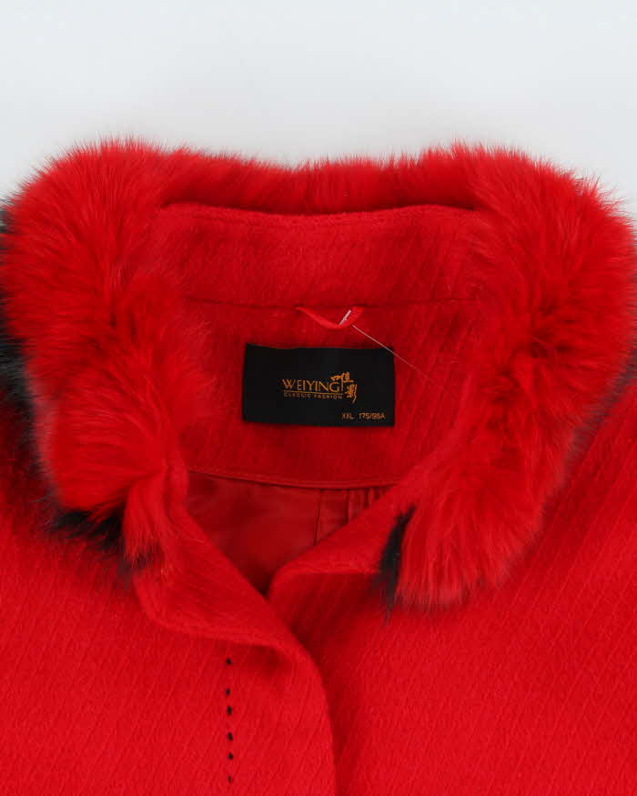 Vintage Women's Wieying Wool Cashmere Blend Fur Collared Oversized Boxy Jacket - XXL