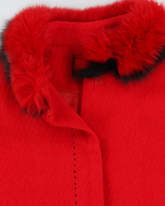 Vintage Women's Wieying Wool Cashmere Blend Fur Collared Oversized Boxy Jacket - XXL