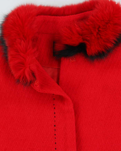 Vintage Women's Wieying Wool Cashmere Blend Fur Collared Oversized Boxy Jacket - XXL