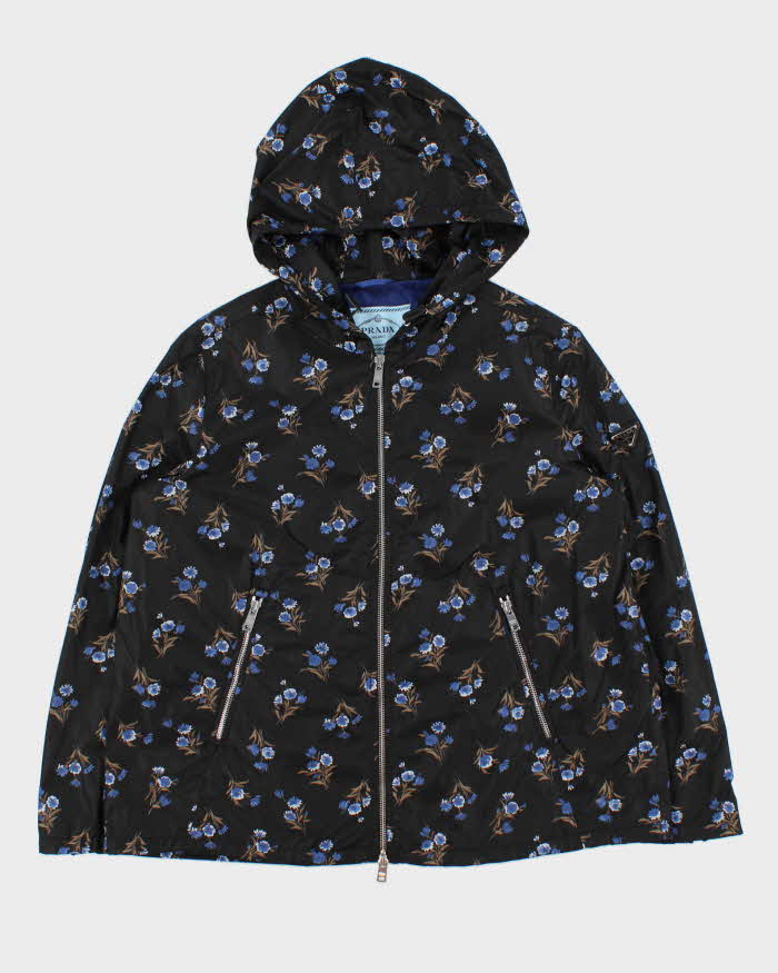 Vintage Women's Prada Floral Print Classic Sleeve Badge Hooded Windbreaker - L