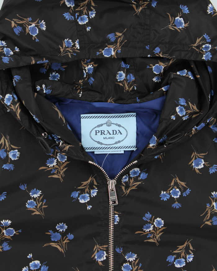 Vintage Women's Prada Floral Print Classic Sleeve Badge Hooded Windbreaker - L