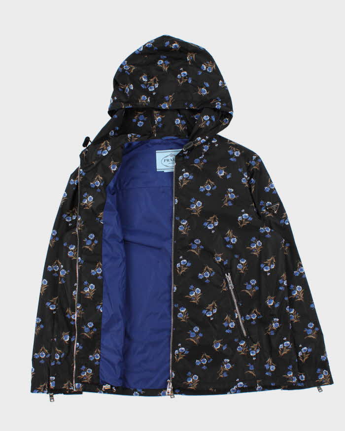 Vintage Women's Prada Floral Print Classic Sleeve Badge Hooded Windbreaker - L