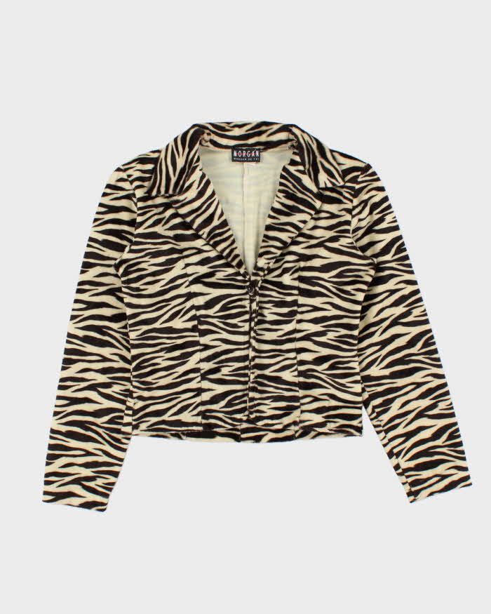 Vintage 90s Morgan De Toi Short Faux Fur Zebra Print Jacket - S