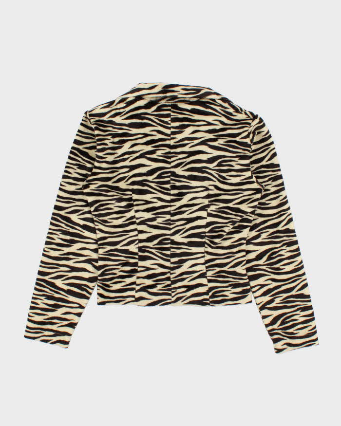 Vintage 90s Morgan De Toi Short Faux Fur Zebra Print Jacket - S