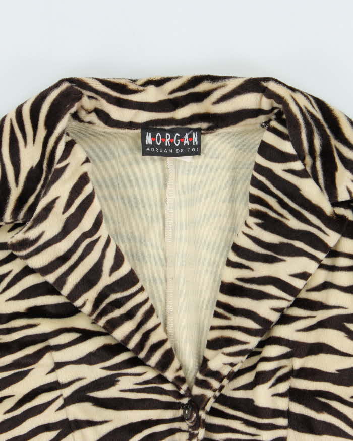 Vintage 90s Morgan De Toi Short Faux Fur Zebra Print Jacket - S