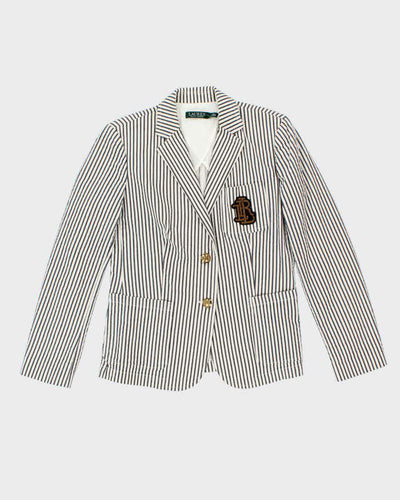 Vintage 00s Lauren Ralph Lauren Pinstriped Chain Crest Casual Blazer - M